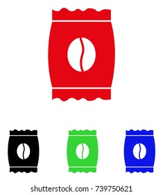 Coffee Bean Pack icon. Vector illustration style is a flat iconic coffee bean pack symbol with black, red, green, blue color variants. Designed for web and software interfaces.