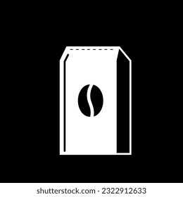 Coffee bean pack icons , black background , coffee packaging , black and white 