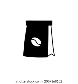 coffee bean package icon in solid black flat shape glyph icon, isolated on white background 