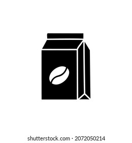 coffee bean package icon in solid black flat shape glyph icon, isolated on white background 