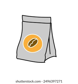 coffee bean and packaging hand drawn color vector illustration