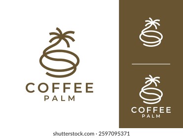 coffee bean with palm tree logo design vector concept