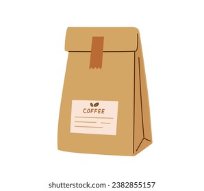 Coffee bean paper packaging vector illustration. Design element, icon for shop, cafe, package 