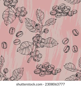 Coffee bean pattern including seamless with background. Sketch of coffee beans. Hand drawn coffee beans vector.
