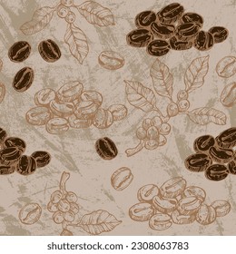 Coffee bean pattern including seamless with background. Sketch of coffee beans. Hand drawn coffee beans vector.