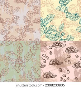 Coffee bean pattern including seamless with background. Sketch of coffee beans. Hand drawn coffee beans vector.