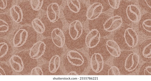 Coffee bean pattern in mocha mousse 2025 year color. Seamless background, mocha mousse vector 2025. Coffee texture, cafe crayon hand drawn art. Trendy palette graphic. Abstract pattern grain crayon bg