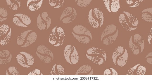 Coffee bean pattern in mocha mousse 2025 year color. Seamless background, mocha mousse vector 2025. Coffee texture, cafe crayon hand drawn art. Trendy palette graphic. Abstract pattern grain crayon bg