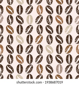 Coffee bean pattern with seamless grunge effect for coffee shop background, cafe decoration, dining venues and culinary events. for a coffee themed greeting card. for coffee-themed fabric motifs