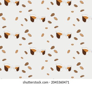 Coffee bean pattern with seamless grunge effect for coffee shop background, cafe decoration, dining venues and culinary events. for a coffee themed greeting card. for coffee-themed fabric motifs.cup