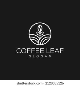 Coffee Bean With Plant Branch Hipster Minimal Logo Vector With Leaf Simple Line Outline Icon For Cafe