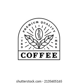 coffee bean with plant branch hipster minimal logo badge with leaf simple line outline