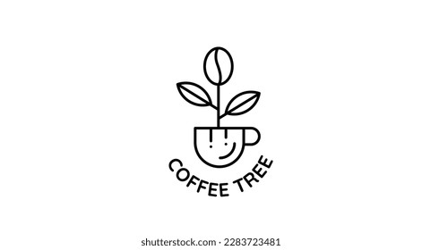 rama de la planta de frijol hipster logo mínimo vector con hoja simple línea de contorno icono para café