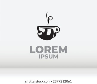 coffee bean with plant branch hipster minimal logo vector with leaf simple line outline icon for cafe