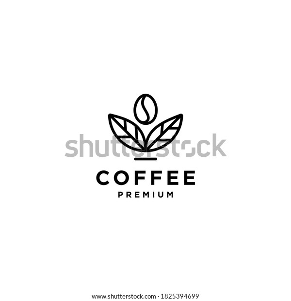 coffee bean with plant branch\
hipster minimal logo vector with leaf simple line outline icon for\
cafe 
