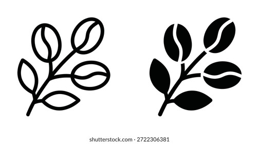 Kaffeebohnen-Pflanze Vektor Bilder Grafiken für kommerzielle. Minimalistische Kaffeebohnen und Blätter Illustrationen. 

