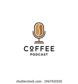 Coffee With Bean Podcast Line Logo Icon Vector Design For Coffee Talk Radio 