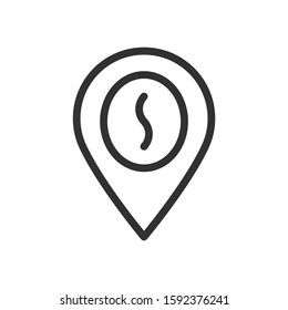 coffee bean point, gps pin, linear icon. Editable stroke