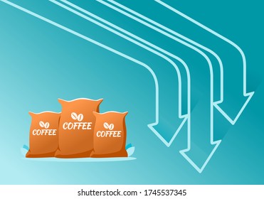 Coffee bean or powder Price Value Stock Market Demand Decrease Drop Fall Down Statistic Report with Graph Chart Diagram Illustration Vector. Can be Used for Web, mobile, Infographic & Print