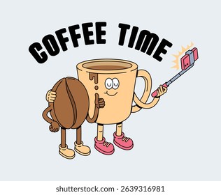coffee and bean retro cute illustration