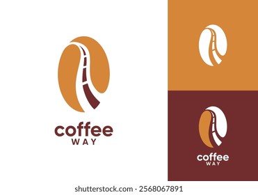 coffee bean with road logo. drink, restaurant, cafe, transportation vector design concept