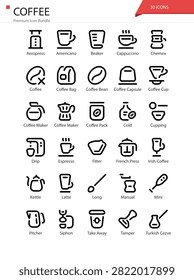 Coffee Bean Roast Brew Aroma Cafe Specialty Icon Set