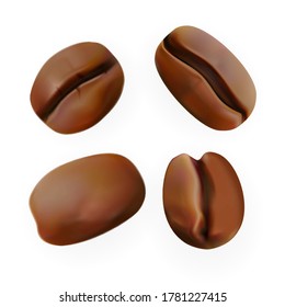 Kaffeebohnen Roastgetränk Inhaltsstoff Set Vektor. Kollektion in verschiedenen Seiten Kaffee Getreide Pile. Produkt zum Erstellen von belebenden Coffein-Getränke Vorlage realistische 3D-Illustrationen