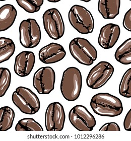 Coffee Bean Roasting brown, vector drawing seamless pattern design