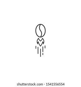 coffee bean as rocket or shuttle icon.  caffeine symbol. Flat vector illustration isolated on white background. Fast food, lunch delivery picrogram. Inspiration, fantasy, creativity, freedom concept