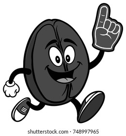 Coffee Bean Running with Foam Finger Illustration