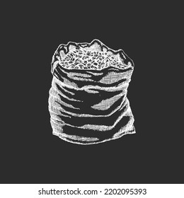 Kaffeebohnen-Sack, Illustration im Gravierstil. Vintage Handzeichnung in Vektorgrafik.