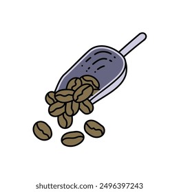 coffee bean and scoop hand drawn color vector illustration
