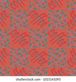 Coffee bean seamless pattern background. Illustration with text.