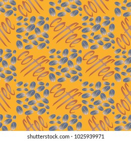 Coffee bean seamless pattern background. Illustration with text.