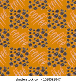 Coffee bean seamless pattern background. Illustration with text.