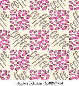 Coffee bean seamless pattern background. Illustration with text.