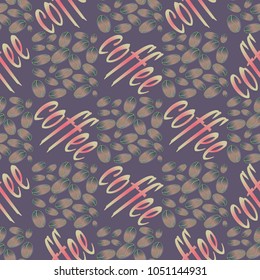 Coffee bean seamless pattern background. Illustration with text.