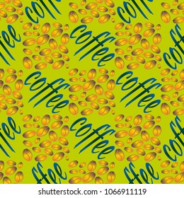 Coffee bean seamless pattern background. Illustration with text.