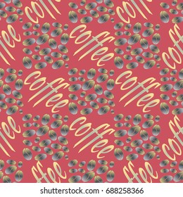 Coffee bean seamless pattern background. Illustration with text.