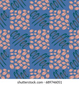 Coffee bean seamless pattern background. Illustration with text.