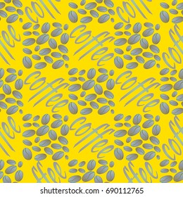 Coffee bean seamless pattern background. Illustration with text.