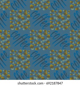 Coffee bean seamless pattern background. Illustration with text.