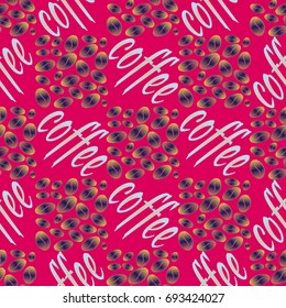 Coffee bean seamless pattern background. Illustration with text.