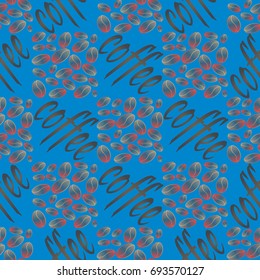 Coffee bean seamless pattern background. Illustration with text Coffee.
