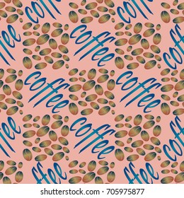 Coffee bean seamless pattern background. Illustration with text.