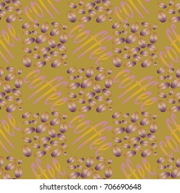 Coffee bean seamless pattern background. Illustration with text.