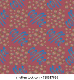 Coffee bean seamless pattern background. Illustration with text.