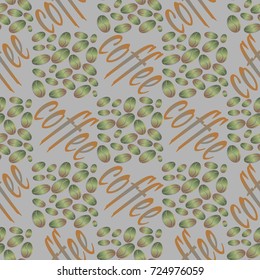 Coffee bean seamless pattern background. Illustration with text.