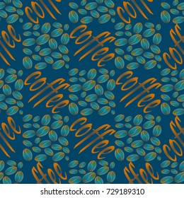 Coffee bean seamless pattern background. Illustration with text.