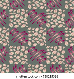 Coffee bean seamless pattern background. Illustration with text.
